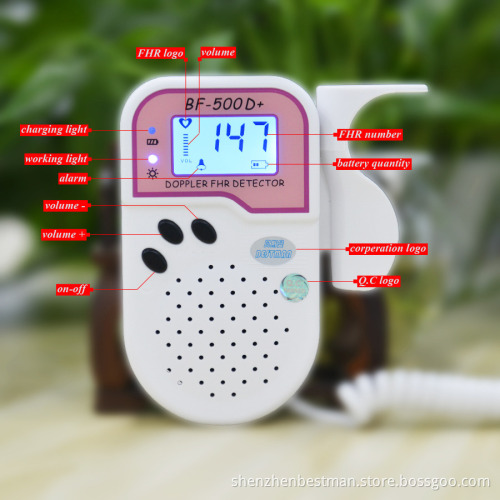 Bestman fashion pocket fetal doppler for fetus heart detect CE model BF-500D+